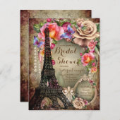 ヴィンテージエッフェルタワーパリブライダルシャワー 招待状 (正面/裏面)