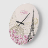 ヴィンテージエッフェルタワーパリポストカード ラージ壁時計 (傾斜)