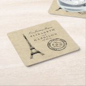ヴィンテージエッフェルタワーパリポストマーク結婚ズ スクエアペーパーコースター (アングル)