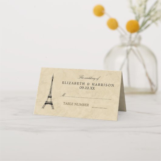 ヴィンテージエッフェルタワーパリポストマーク結婚ズ プレイスカード (正面)