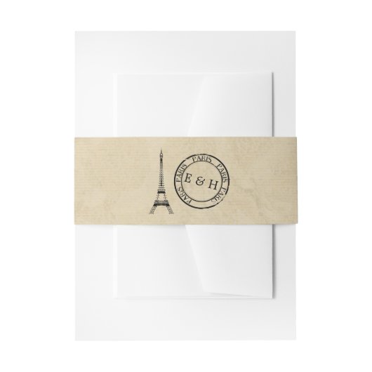 ヴィンテージエッフェルタワーパリポストマーク結婚ズ 招待状ベリーバンド (正面例)