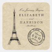ヴィンテージエッフェルタワーパリポストマーク結婚式の引き出物 スクエアシール (正面)