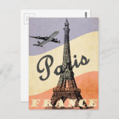 ヴィンテージエッフェルタワーパリヨーロッパエアトラベル ポストカード (正面/裏面)