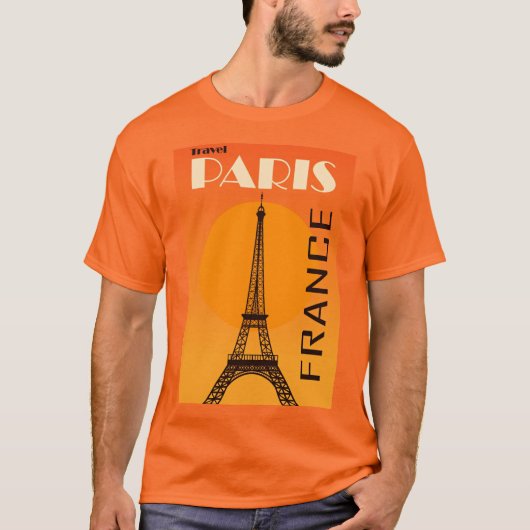 ヴィンテージエッフェルタワーパリヨーロッパトラベルオレンジ Tシャツ (正面)