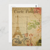 ヴィンテージエッフェルタワーパリ自転車フローラ ポストカード (正面/裏面)