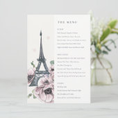 ヴィンテージエッフェルタワーフローラ結婚のメニューカード サンキューカード (スタンド正面)