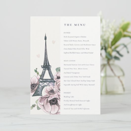 ヴィンテージエッフェルタワーフローラ結婚のメニューカード サンキューカード (スタンド正面)