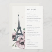 ヴィンテージエッフェルタワーフローラ結婚のメニューカード サンキューカード (正面/裏面)