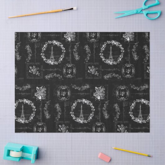 ヴィンテージエッフェルタワーブラックエフェメラデクページ 薄葉紙 (クラフト)