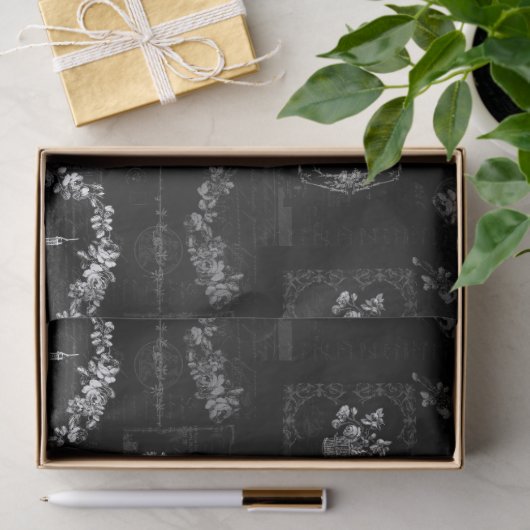 ヴィンテージエッフェルタワーブラックエフェメラデクページ 薄葉紙 (ギフト)