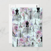 ヴィンテージエッフェルタワーマネキンフローラコラージュ ポストカード (正面/裏面)