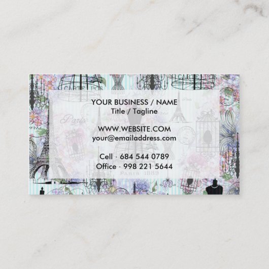 ヴィンテージエッフェルタワーマネキンフローラコラージュ 名刺 (裏面)