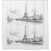 ヴィンテージエッフェルタワー、スケッチデザイン シャワーカーテン (正面)