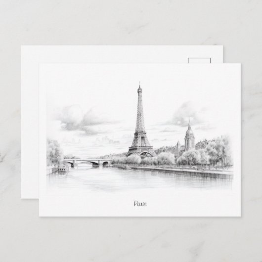 ヴィンテージエッフェルタワー、スケッチデザイン ポストカード (正面/裏面)