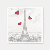 ヴィンテージエッフェルタワー – 赤いハート スタンダードカクテルナプキン (正面)