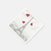 ヴィンテージエッフェルタワー – 赤いハート スタンダードカクテルナプキン (角)