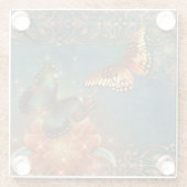 ヴィンテージエテリアオレンジバタフライオンティール(緑がかった色) ガラスコースター (裏面)