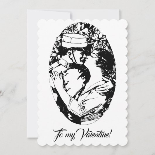 ヴィンテージエドワルディアンバレンタインの兵士の女性ホワイト シーズンカード (正面)