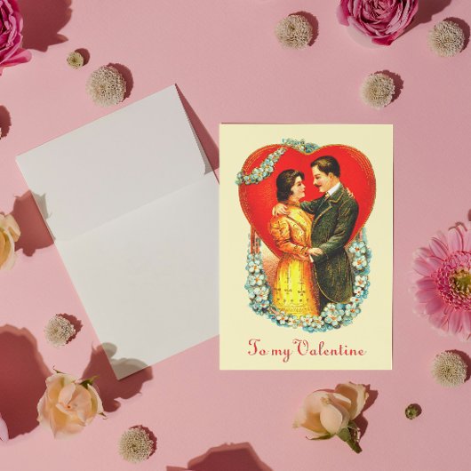 ヴィンテージエドワーディアンカップルフローラハートバレンタイン シーズンカード