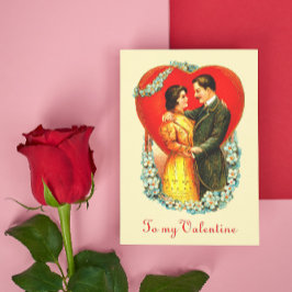 ヴィンテージエドワーディアンカップルフローラハートバレンタイン シーズンポストカード