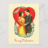 ヴィンテージエドワーディアンカップルフローラハートバレンタイン シーズンポストカード (正面)