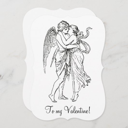 ヴィンテージエドワーディアンバレンタインエンジェルキューピッドホワイト シーズンカード (正面/裏面)