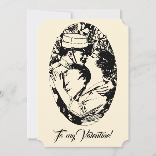 ヴィンテージエドワーディアンバレンタイン兵士の女性クリーム シーズンカード (正面)