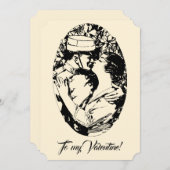 ヴィンテージエドワーディアンバレンタイン兵士の女性クリーム シーズンカード (正面/裏面)