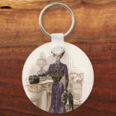 ヴィンテージエドワーディアンレディキツネファッションイラストレーション キーホルダー (裏面)