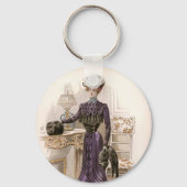 ヴィンテージエドワーディアンレディキツネファッションイラストレーション キーホルダー (裏面)