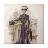 ヴィンテージエドワーディアンレディキツネファッションイラストレーション タイル (正面)