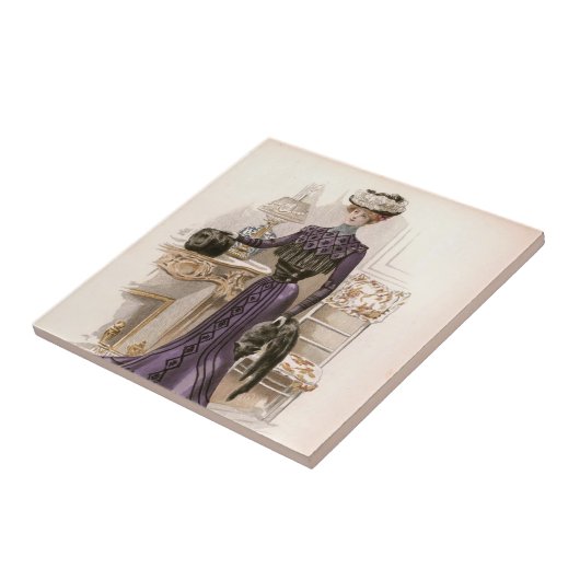 ヴィンテージエドワーディアンレディキツネファッションイラストレーション タイル (側面)