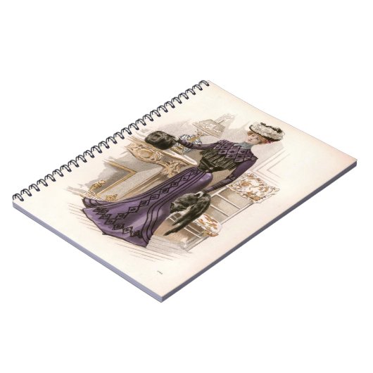 ヴィンテージエドワーディアンレディキツネファッションイラストレーション ノートブック (左側)