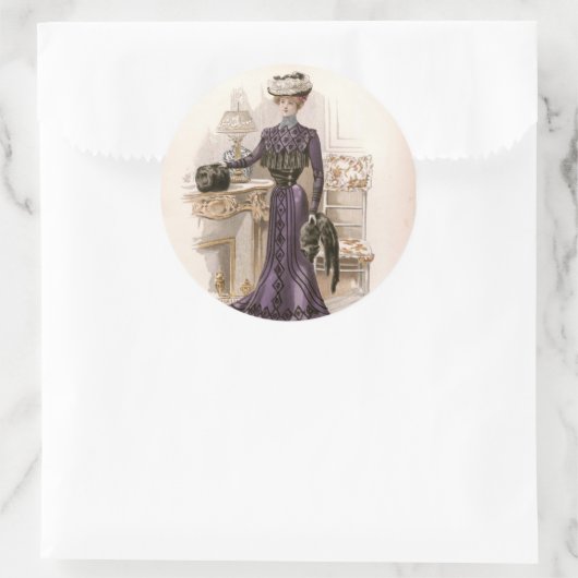 ヴィンテージエドワーディアンレディキツネファッションイラストレーション ラウンドシール (バッグ)