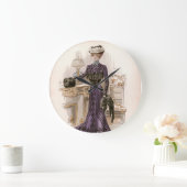 ヴィンテージエドワーディアンレディキツネファッションイラストレーション ラージ壁時計 (ホーム)