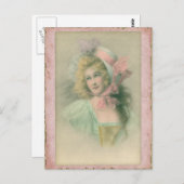 ヴィンテージエドワーディアンレディーインピンク1900sイラストレーション ポストカード (正面/裏面)