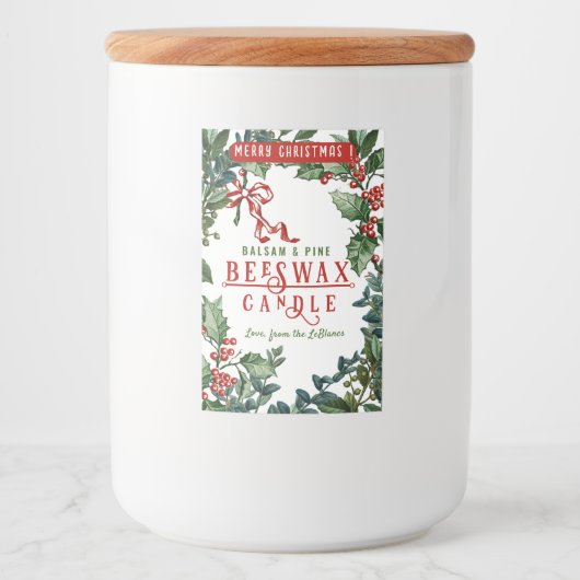 ヴィンテージエバーグリーンとレッドボウバルサムキャンドルラベル フードラベル (正面)