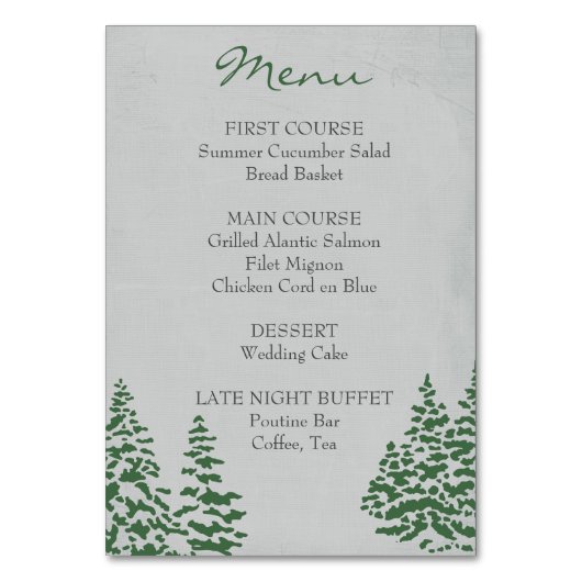 ヴィンテージエバーグリーン冬の結婚式メニュー テーブルナンバー (正面)