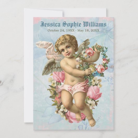 ヴィンテージエビクトリアンンジェルブルー記念死 案内状 (正面)