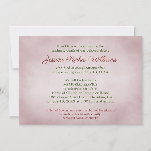 ヴィンテージエビクトリアンンジェルラムメドー追悼死 案内状 (裏面)