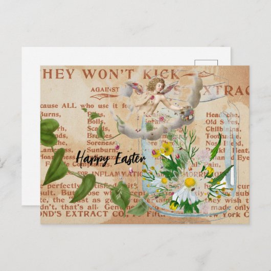 ヴィンテージエファムラコラージュハッピーイースターはがき ポストカード (正面/裏面)
