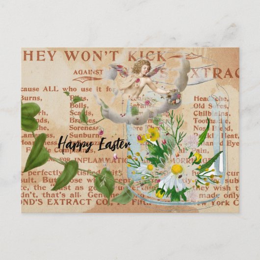 ヴィンテージエファムラコラージュハッピーイースターはがき ポストカード (正面)