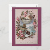 ヴィンテージエフェメラクリスマスバードの風景フローラ シーズンポストカード (正面/裏面)