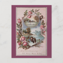 ヴィンテージエフェメラクリスマスバードの風景フローラ シーズンポストカード