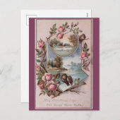 ヴィンテージエフェメラクリスマスバードの風景フローラ シーズンポストカード (正面/裏面)