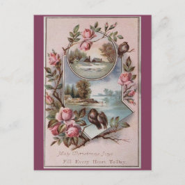 ヴィンテージエフェメラクリスマスバードの風景フローラ シーズンポストカード