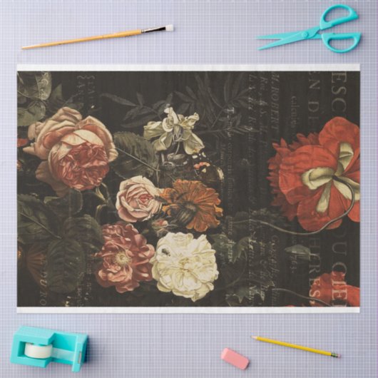 ヴィンテージエフェメラデクページアンティークフローラ 薄葉紙 (クラフト)