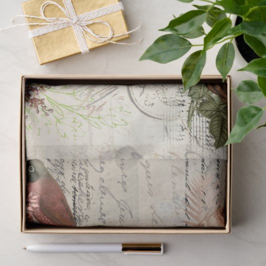 ヴィンテージエフェメラ鳥の秋花のスクリプトの切り離し 薄葉紙 (ギフト)