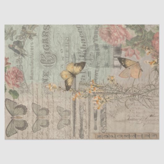 ヴィンテージエフェメラ&バタフライシャビーシックデコップページ 薄葉紙 (正面)