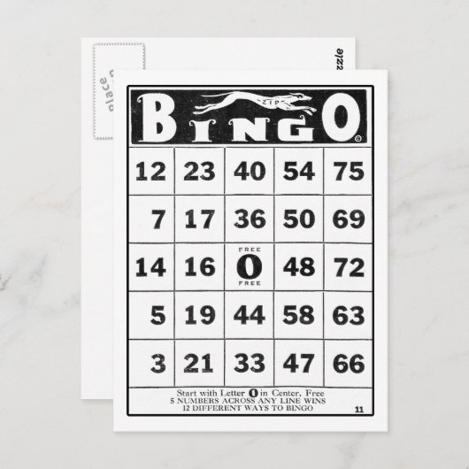 ヴィンテージエフェメラ |ヴィンテージビンゴカード ポストカード (正面/裏面)